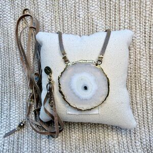 Chan Luu 24k Geode Pendant Brown Leather Necklace